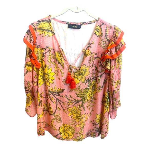 Vero Alfi Maldiva Boho Peasant Blouse w Tassels and Metallic Made in India‎ sz 2 - Picture 4 of 9